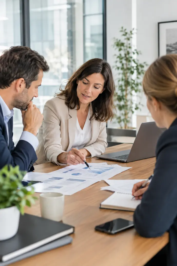 Equipo analizando informes financieros para PYMES